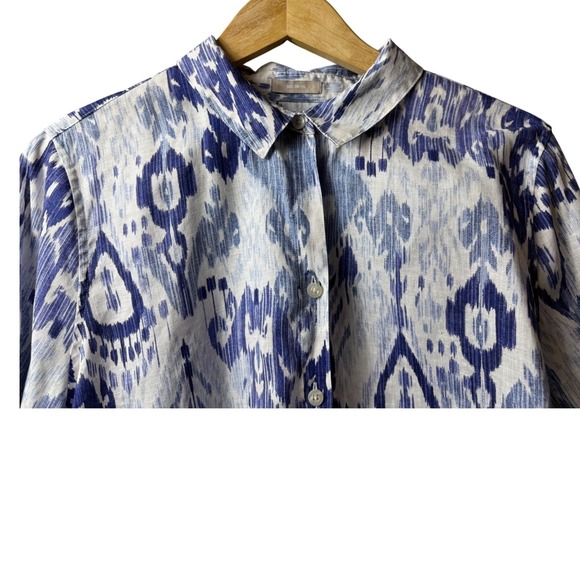 Chico's Womens No Iron Linen Ikat Print Button Down Shirt Blue White Size 3XL - Picture 5 of 14